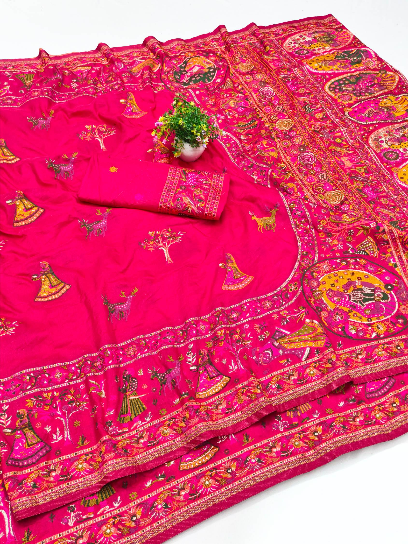 Radiant Dark Pink Nylon Dola Pashmina Saree With Traditional Blouse Piece