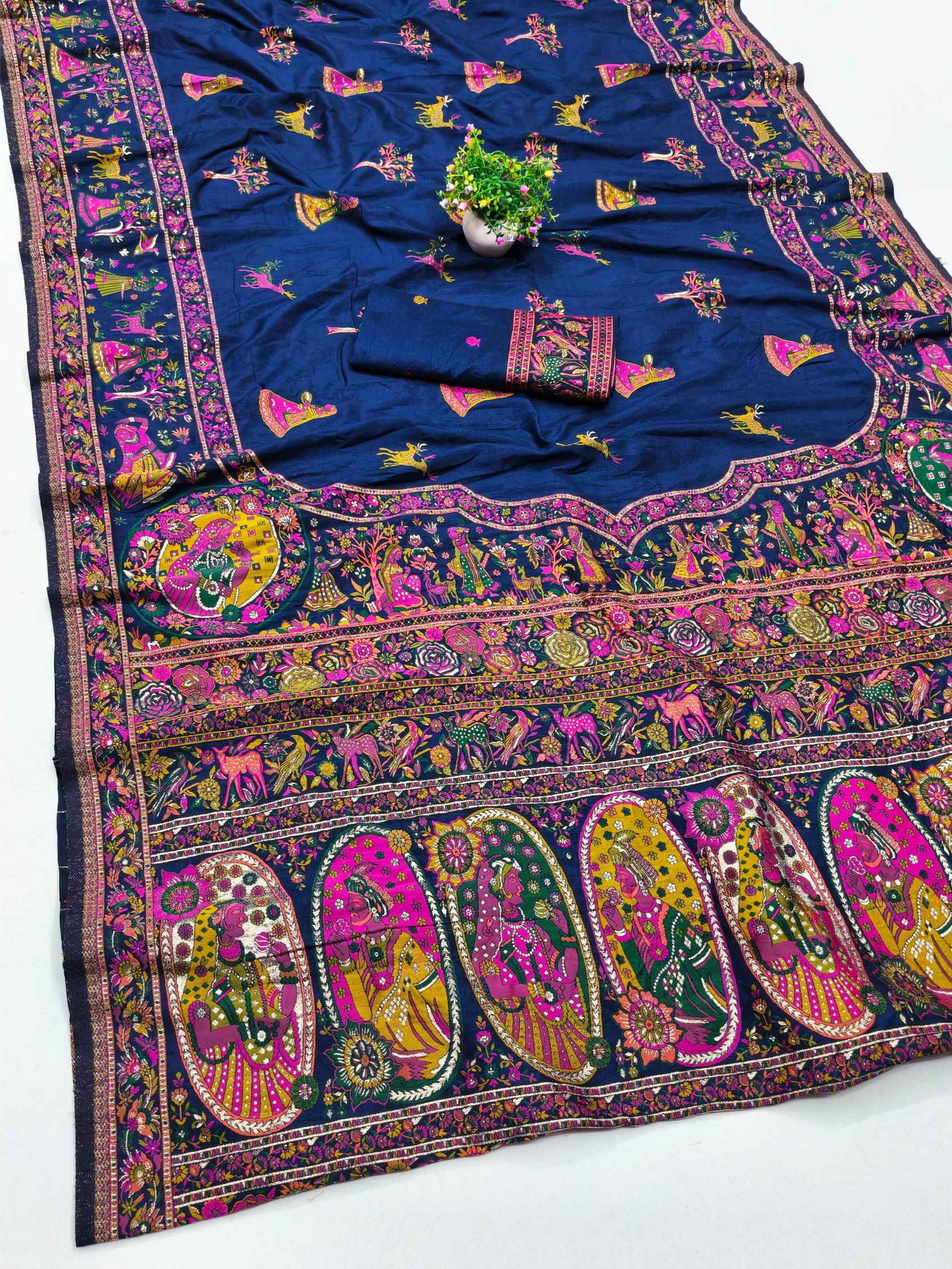 Most Seraglio Navy Blue Nylon Dola Pashmina Saree With Pleasurable Blouse Piece