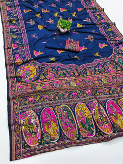 Most Seraglio Navy Blue Nylon Dola Pashmina Saree With Pleasurable Blouse Piece
