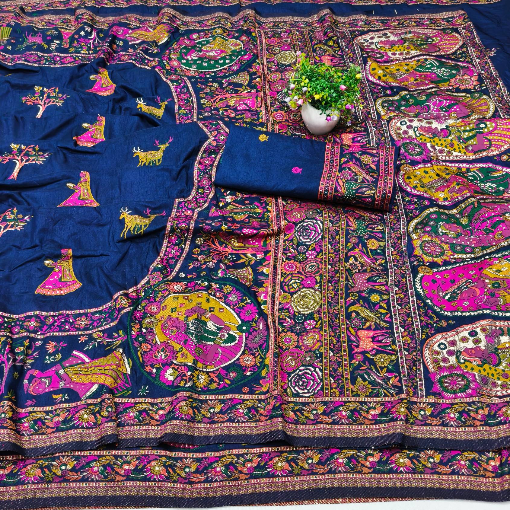 Most Seraglio Navy Blue Nylon Dola Pashmina Saree With Pleasurable Blouse Piece