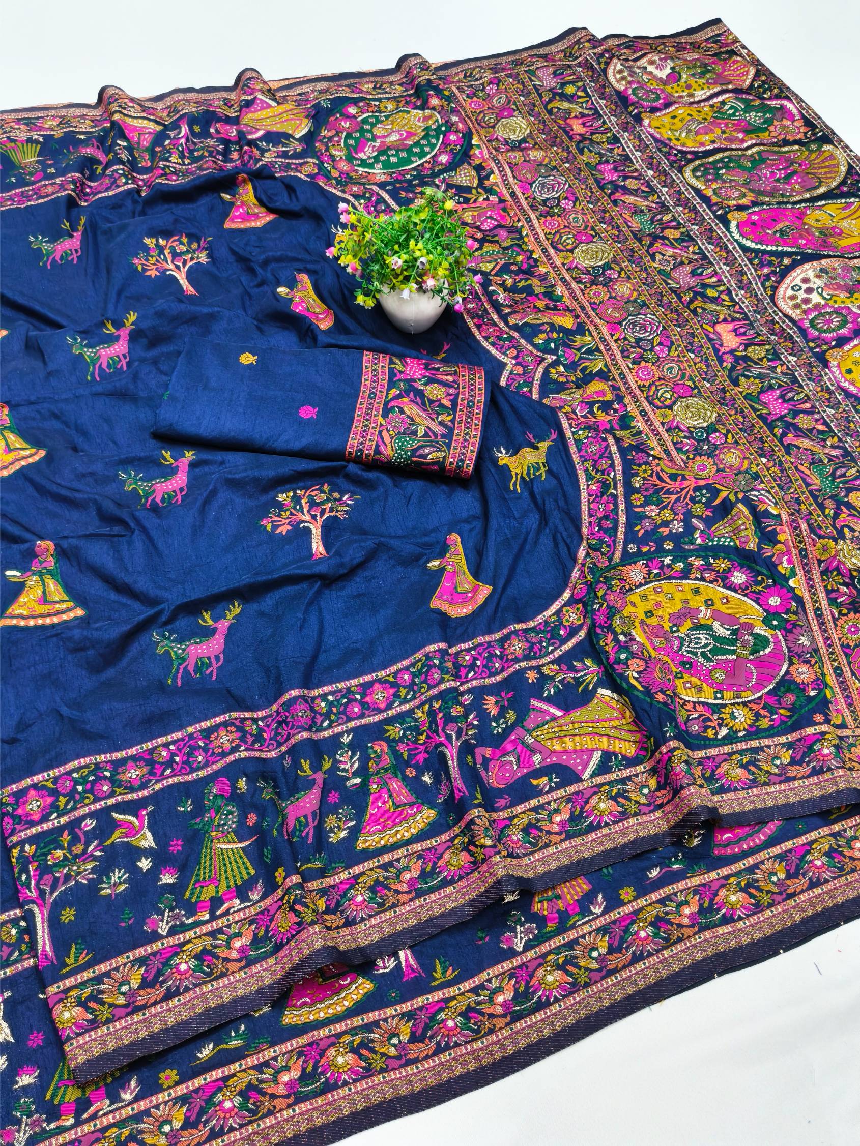 Most Seraglio Navy Blue Nylon Dola Pashmina Saree With Pleasurable Blouse Piece