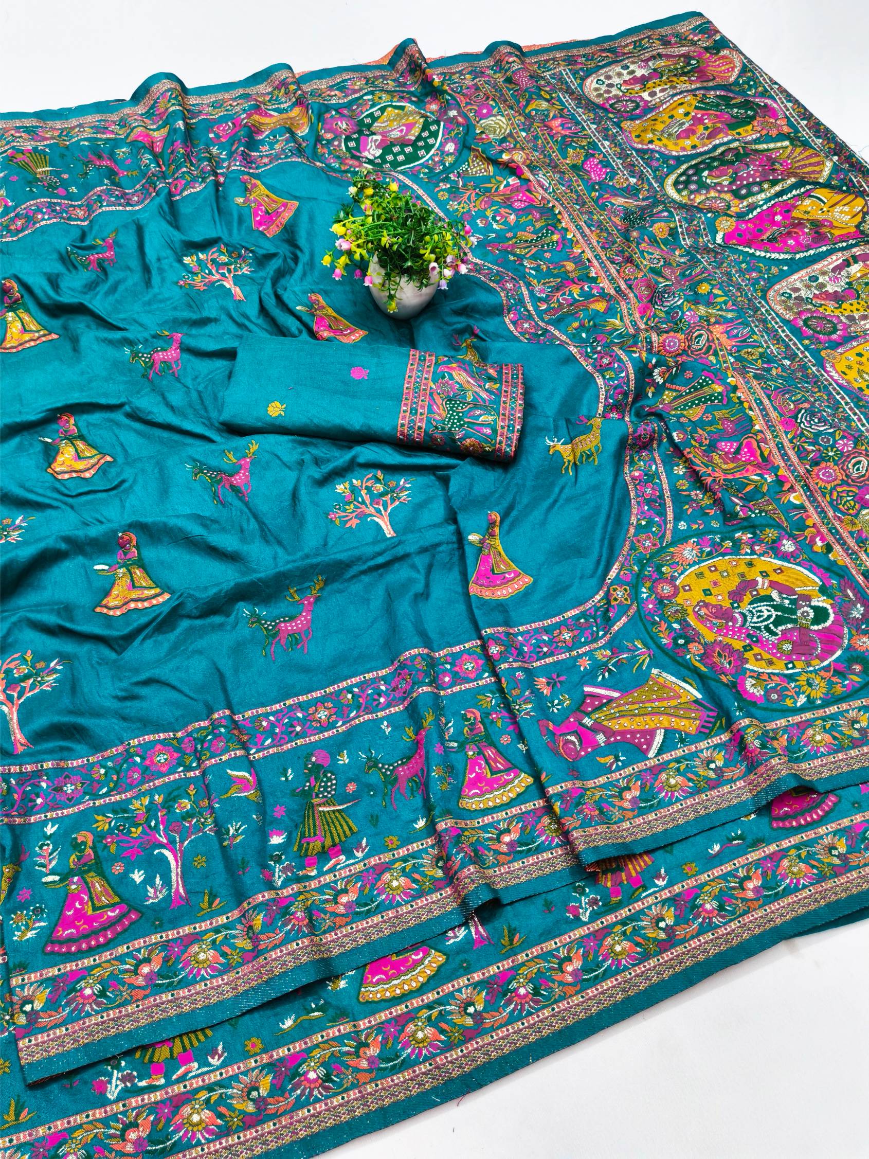 Designer Rama Nylon Dola Pashmina Saree With Gratifying Blouse Piece