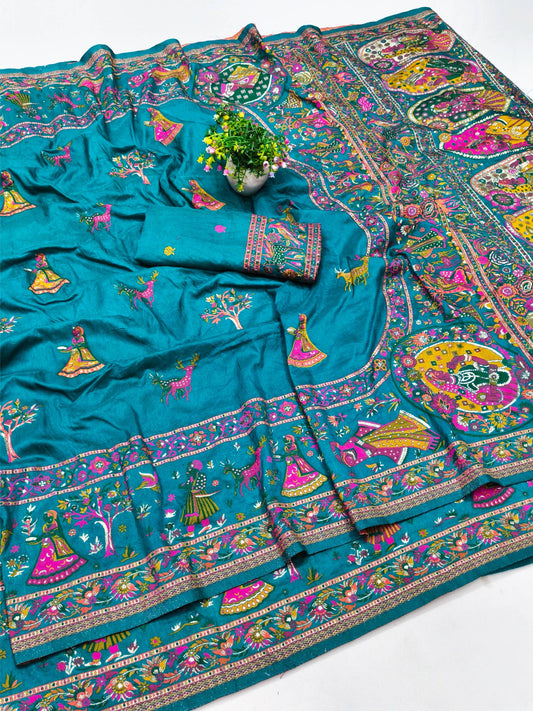 Designer Rama Nylon Dola Pashmina Saree With Gratifying Blouse Piece
