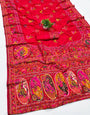 Enigmatic Red Nylon Dola Pashmina Saree With Elaborate Blouse Piece