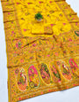 Staring Yellow Nylon Dola Pashmina Saree With Invaluable Blouse Piece
