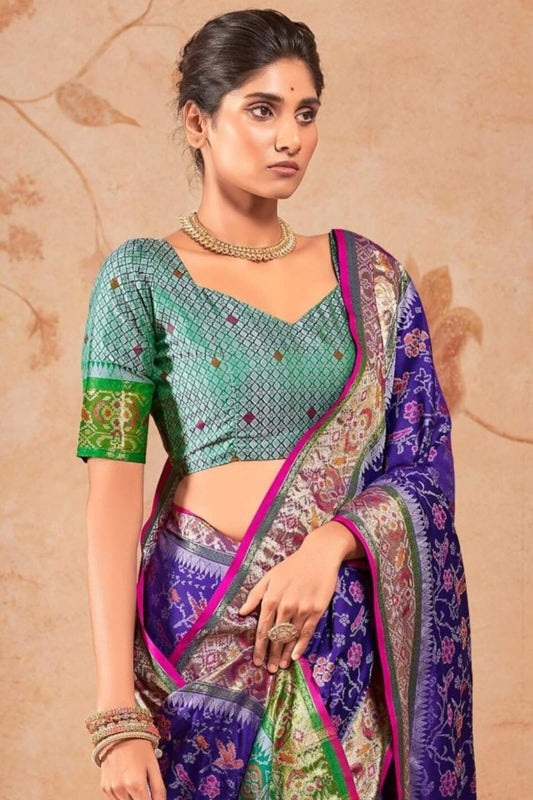 Outstanding Royal Blue Patola Silk Saree with Ravishing Blouse Piece