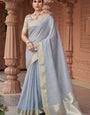 Incomparable Grey Cotton Silk Saree With Epiphany Blouse Piece