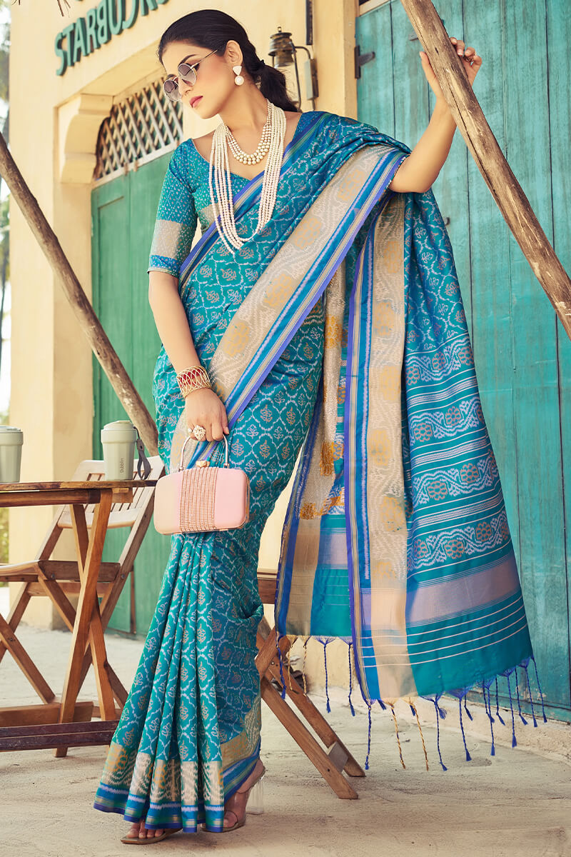 Alluring Firozi Soft Banarasi Silk Saree With Lagniappe Blouse Piece