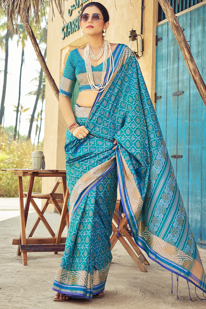 Alluring Firozi Soft Banarasi Silk Saree With Lagniappe Blouse Piece