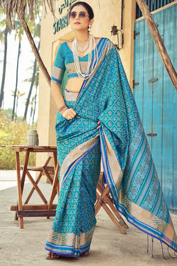 Alluring Firozi Soft Banarasi Silk Saree With Lagniappe Blouse Piece