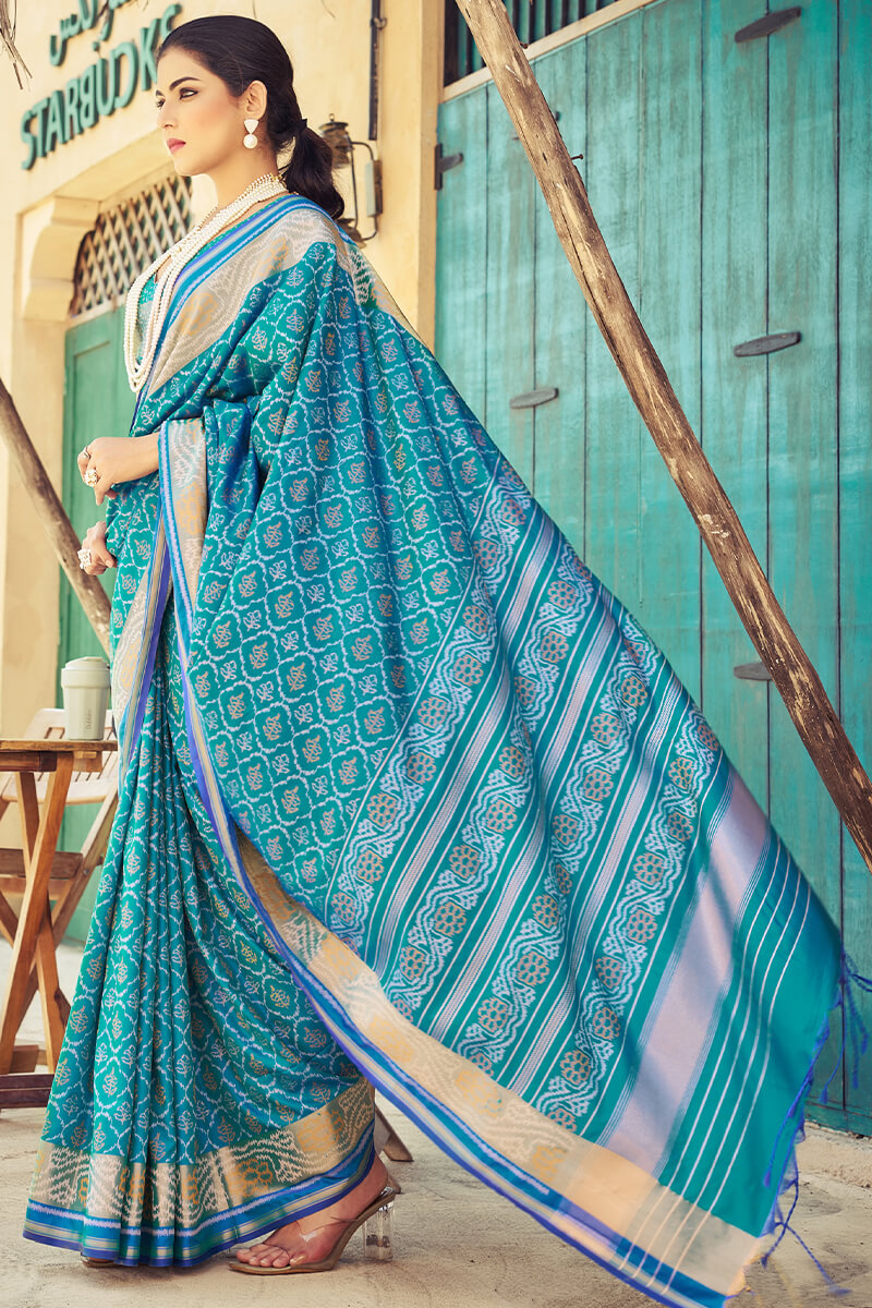Alluring Firozi Soft Banarasi Silk Saree With Lagniappe Blouse Piece