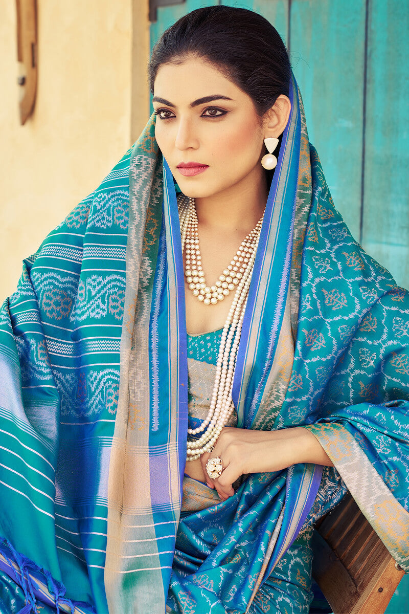 Alluring Firozi Soft Banarasi Silk Saree With Lagniappe Blouse Piece