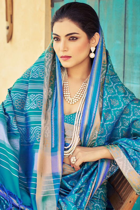 Alluring Firozi Soft Banarasi Silk Saree With Lagniappe Blouse Piece