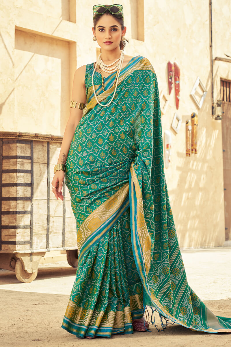 Lovely Rama Soft Banarasi Silk Saree With Vibrant Blouse Piece