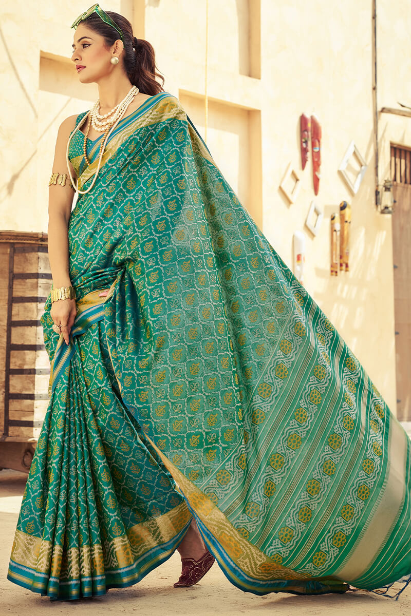 Lovely Rama Soft Banarasi Silk Saree With Vibrant Blouse Piece
