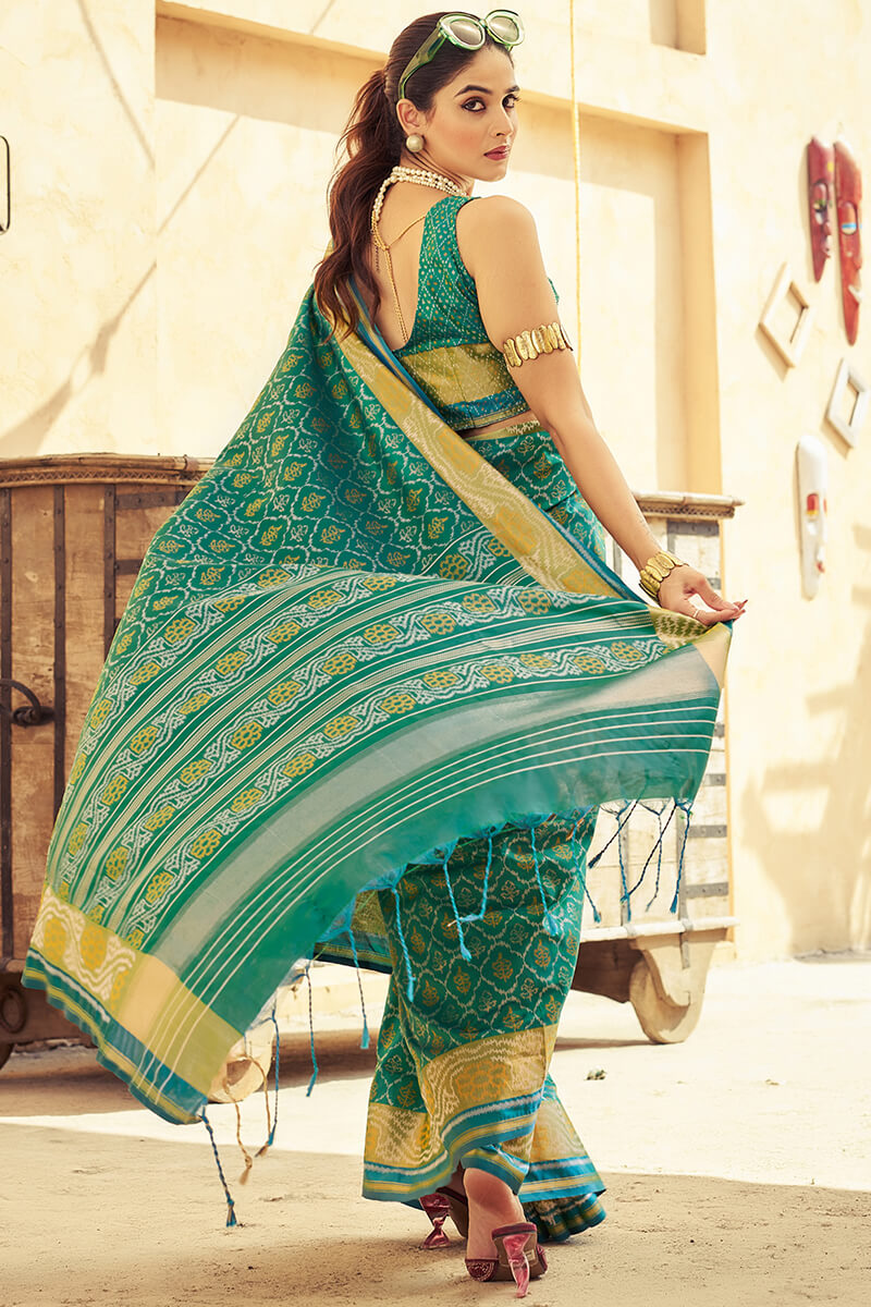 Lovely Rama Soft Banarasi Silk Saree With Vibrant Blouse Piece