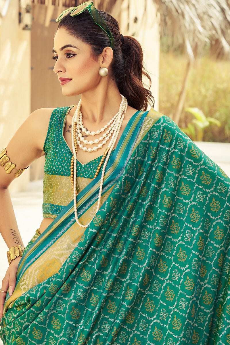 Lovely Rama Soft Banarasi Silk Saree With Vibrant Blouse Piece