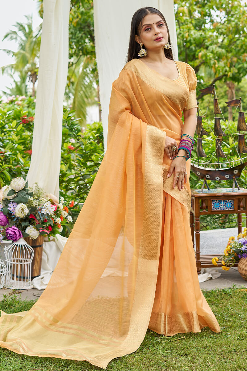 Smart Peach Cotton Silk Saree With Most Splendiferous Blouse Piece