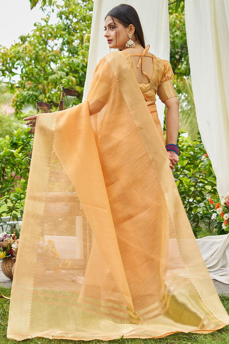 Smart Peach Cotton Silk Saree With Most Splendiferous Blouse Piece