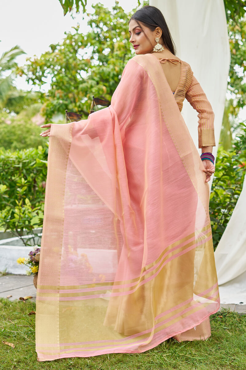 Winsome Pink Cotton Silk Saree With Trendy Blouse Piece