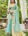Jazzy Sky Cotton Silk Saree With Enchanting Blouse Piece