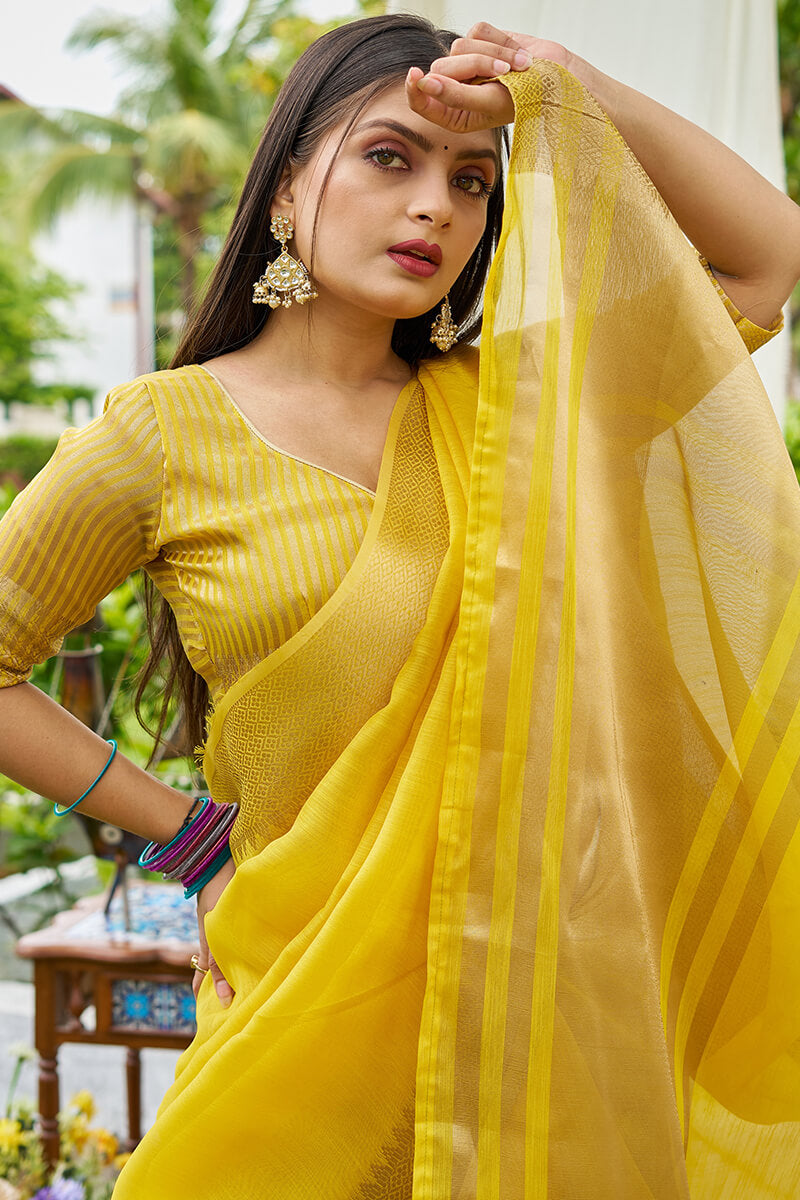 Charismatic Yellow Cotton Silk Saree With Demure Blouse Piece
