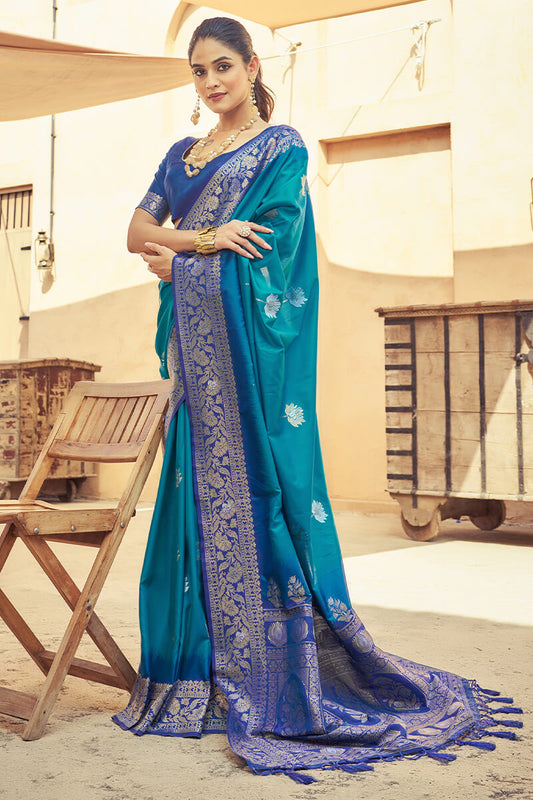 Hypnotic Blue Soft Banarasi Silk Saree With Confounding Blouse Piece