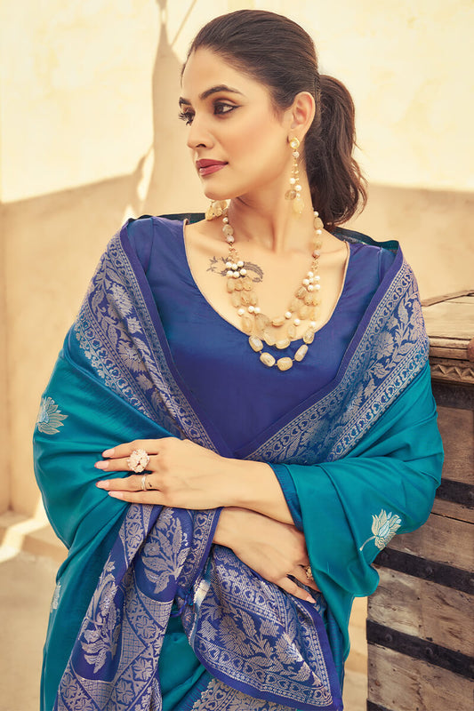 Hypnotic Blue Soft Banarasi Silk Saree With Confounding Blouse Piece