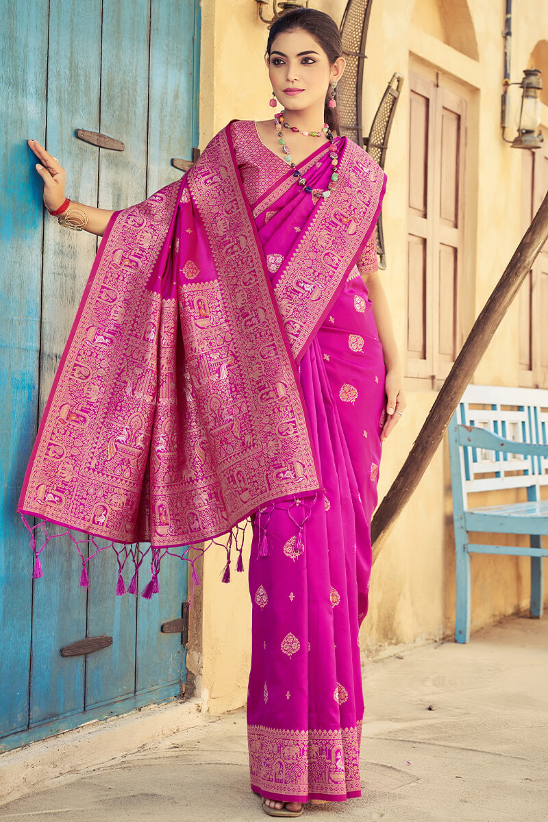 Splendorous Dark Pink Soft Banarasi Silk Saree With Alluring Blouse Piece