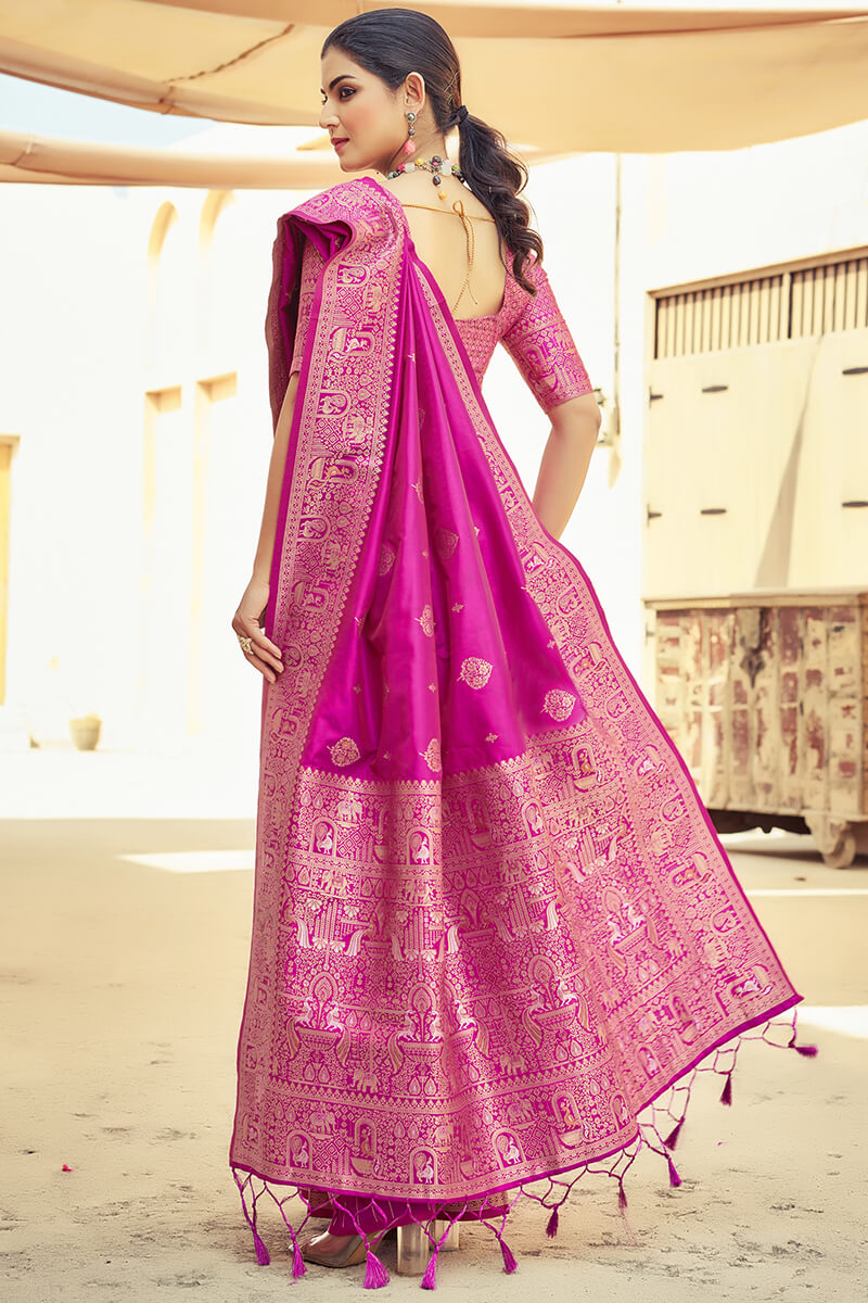 Splendorous Dark Pink Soft Banarasi Silk Saree With Alluring Blouse Piece