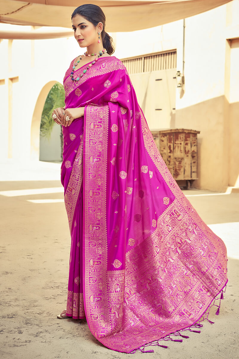 Splendorous Dark Pink Soft Banarasi Silk Saree With Alluring Blouse Piece