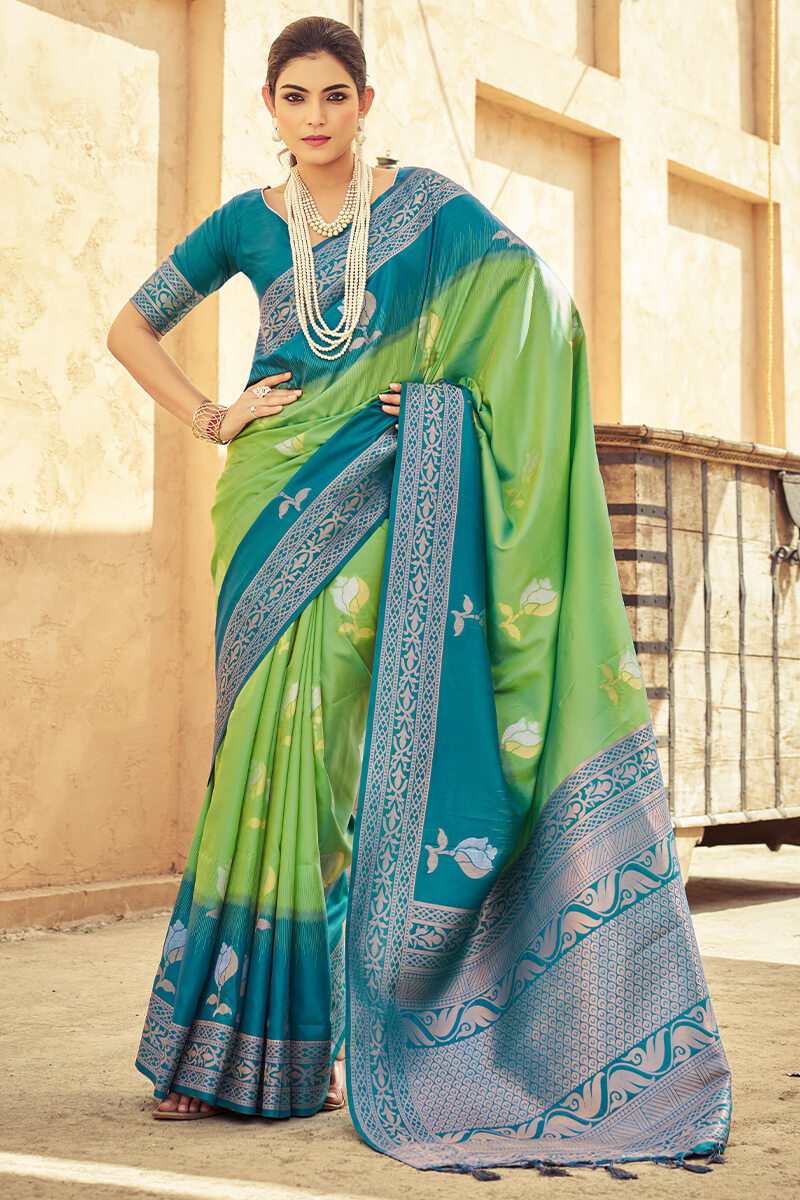 Breathtaking Green Soft Banarasi Silk Saree With Capricious Blouse Piece