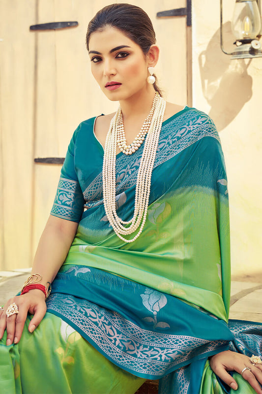 Breathtaking Green Soft Banarasi Silk Saree With Capricious Blouse Piece