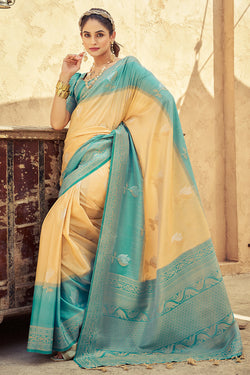Elision Peach Soft Banarasi Silk Saree With Nectarous Blouse Piece