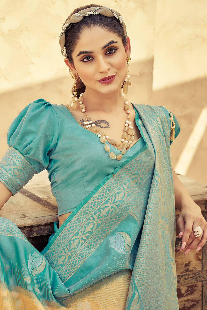 Elision Peach Soft Banarasi Silk Saree With Nectarous Blouse Piece