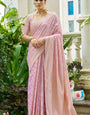 Conflate Baby Pink Lucknowi Silk Saree With Embrocation Blouse Piece