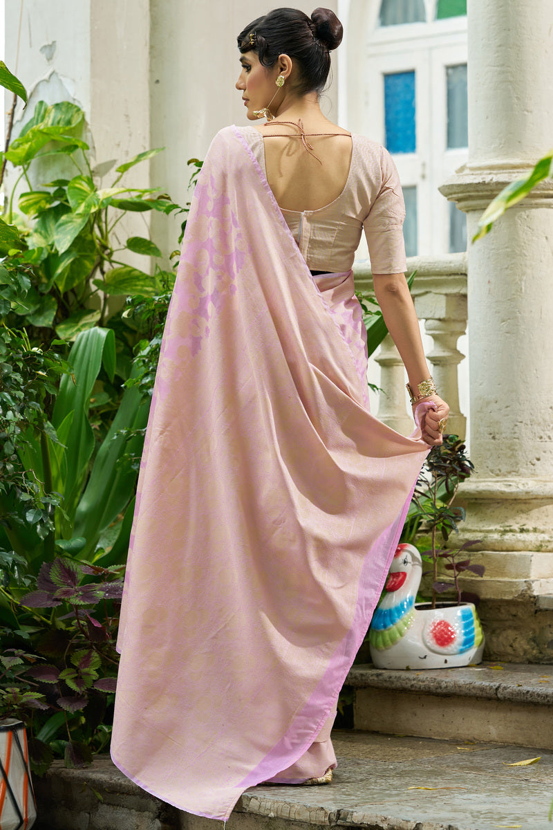 Conflate Baby Pink Lucknowi Silk Saree With Embrocation Blouse Piece