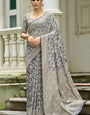 Lassitude Dark Grey Lucknowi Silk Saree With Imaginative Blouse Piece