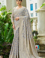 Engaging Grey Lucknowi Silk Saree With Luxuriant Blouse Piece