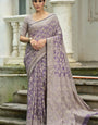 Fancifull Lavender Lucknowi Silk Saree With Vivacious Blouse Piece