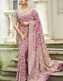Eclat Light Purple Lucknowi Silk Saree With Magnetic Blouse Piece