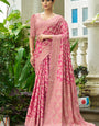 Gleaming Pink Lucknowi Silk Saree With Panache Blouse Piece