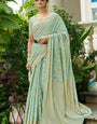 Fugacious Pista Lucknowi Silk Saree With Fantabulous Blouse Piece
