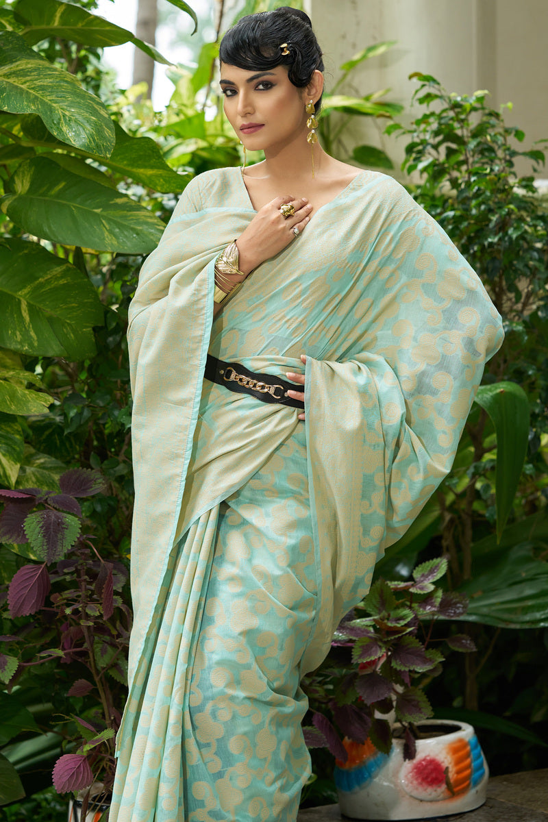 Fugacious Pista Lucknowi Silk Saree With Fantabulous Blouse Piece