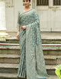 Adorning Sea Green Lucknowi Silk Saree With Sizzling Blouse Piece