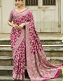 Pleasant Wine Lucknowi Silk Saree With Proficient Blouse Piece