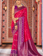 Serendipity Dark Pink Soft Banarasi Silk Saree With Flattering Blouse Piece