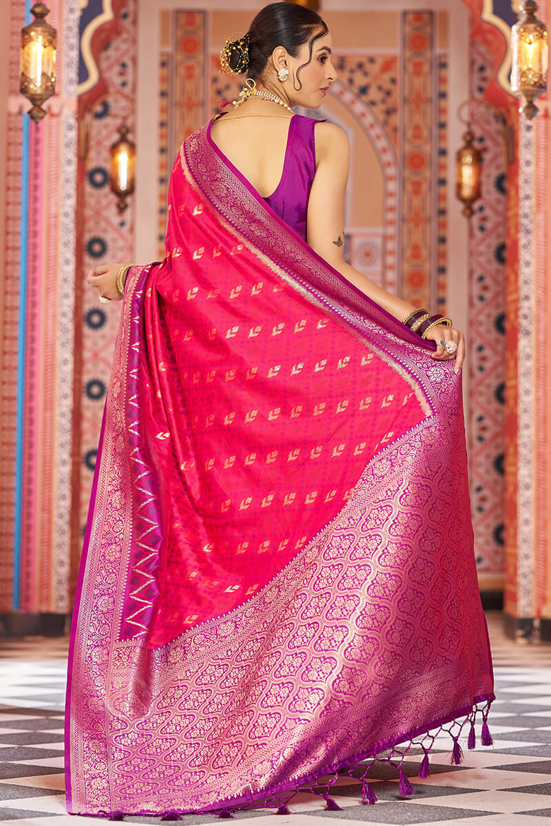 Serendipity Dark Pink Soft Banarasi Silk Saree With Flattering Blouse Piece