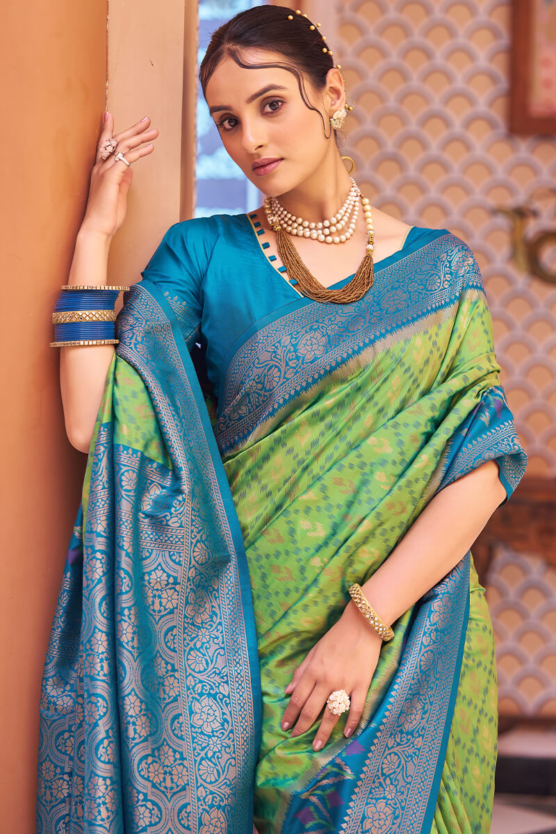 Adorable Green Soft Banarasi Silk Saree With Propinquity Blouse Piece