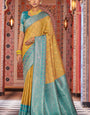 Designer Mustard Soft Banarasi Silk Saree With Exquisite Blouse Piece